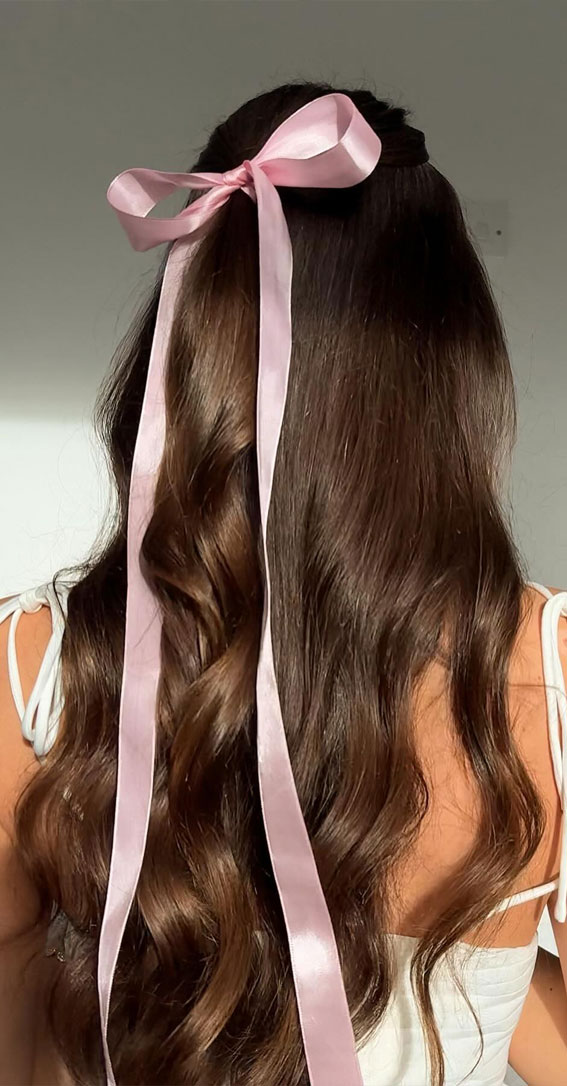 A Trendy Collection of Hairstyles Adorned with Chic Bows : Half Up with Chic Pink Bow