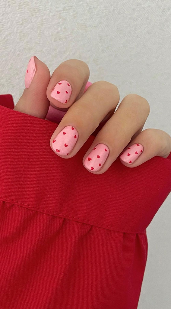 30+ Love-Inspired Nail Aesthetics : Red Heart Pink Nails