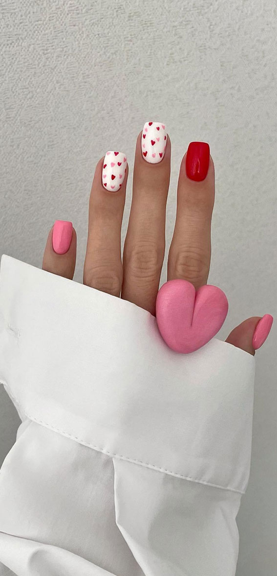 30+ Love-Inspired Nail Aesthetics : Pink & Red + Heart Nails