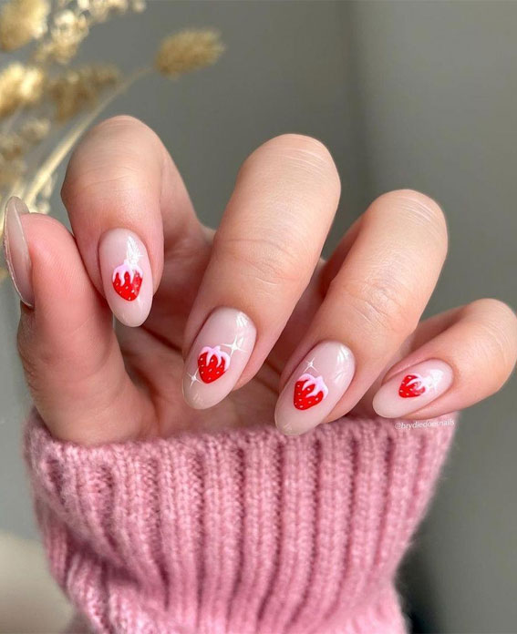 Valentine’s Day Nail Art Collection : Whimsical Strawberry Nails