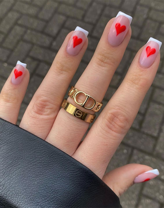 Valentine’s Day Nail Art Collection : Striking Red Love Heart Nails