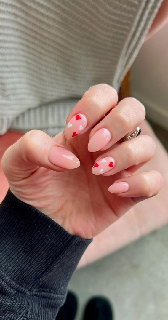 30+ Love-Inspired Nail Aesthetics : White & Red Love Heart Pink Nails