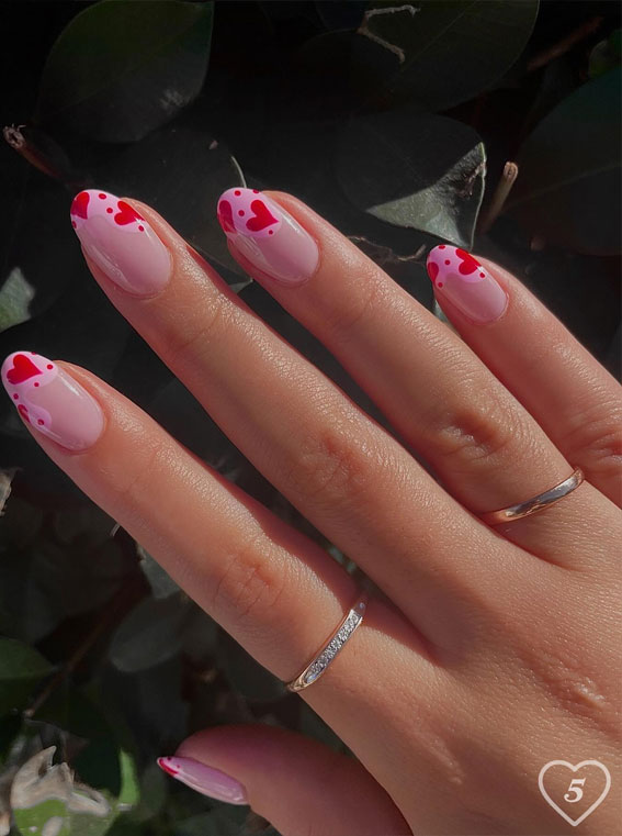30+ Love-Inspired Nail Aesthetics : Red Heart Abstract Pink Tips