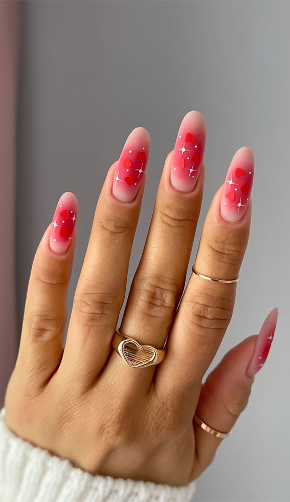 30+ Love-Inspired Nail Aesthetics : Aura Red Nails with Red Hearts