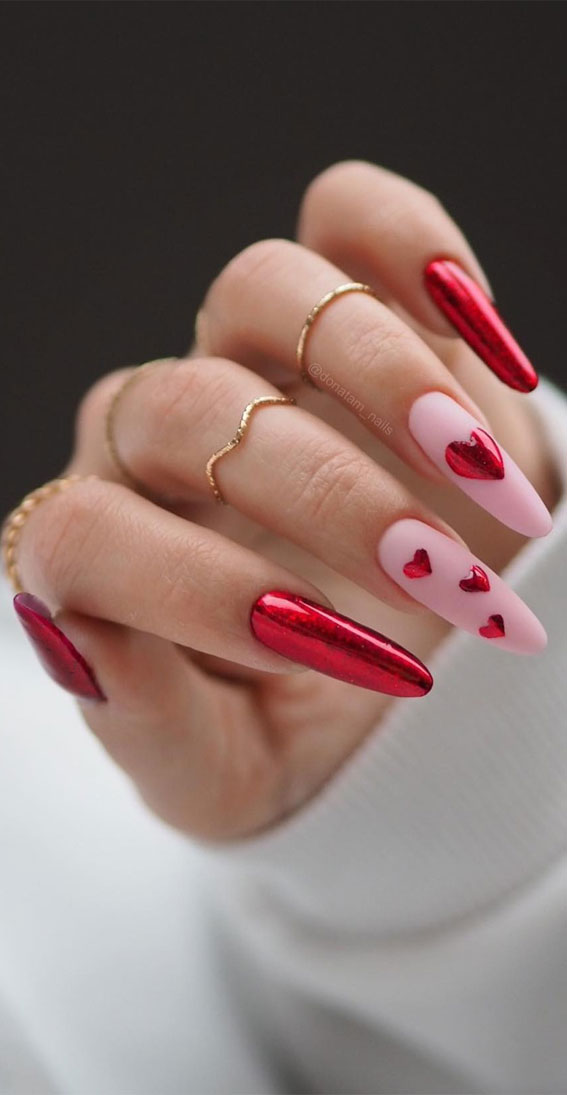 Valentine’s Day Nail Art Collection : Sophisticated Red Almond Nails