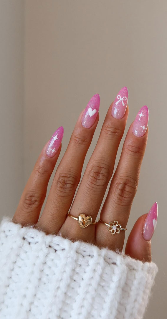 Valentine’s Day Nail Art Collection : Shimmery Ombre Barbie Pink Romantic Nails