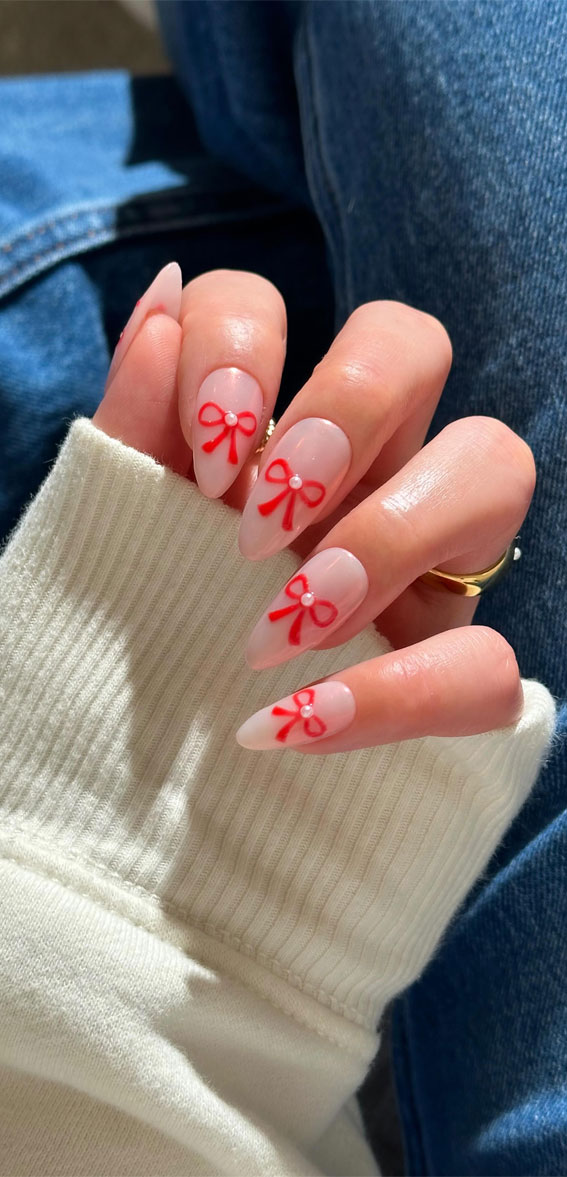 Valentine’s Day Nail Art Collection : Red Bow Subtle Nails