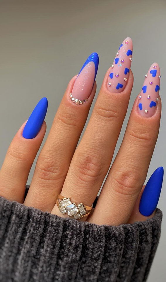 Valentine’s Day Nail Art Collection : Blue Hearts + French Tips