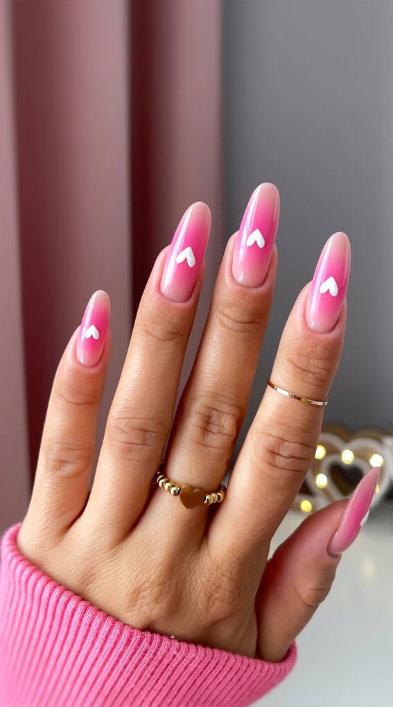 Valentine’s Day Nail Art Collection : Aura Pink Nails with White Heart