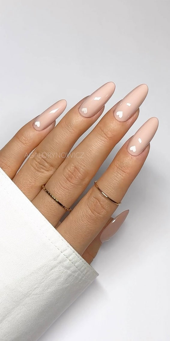 Valentine’s Day Nail Art Collection : Nude Nails with Love Heart