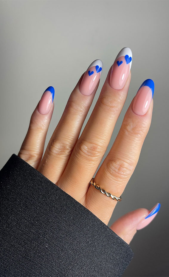 Valentine’s Day Nail Art Collection : Blue and White French Mani