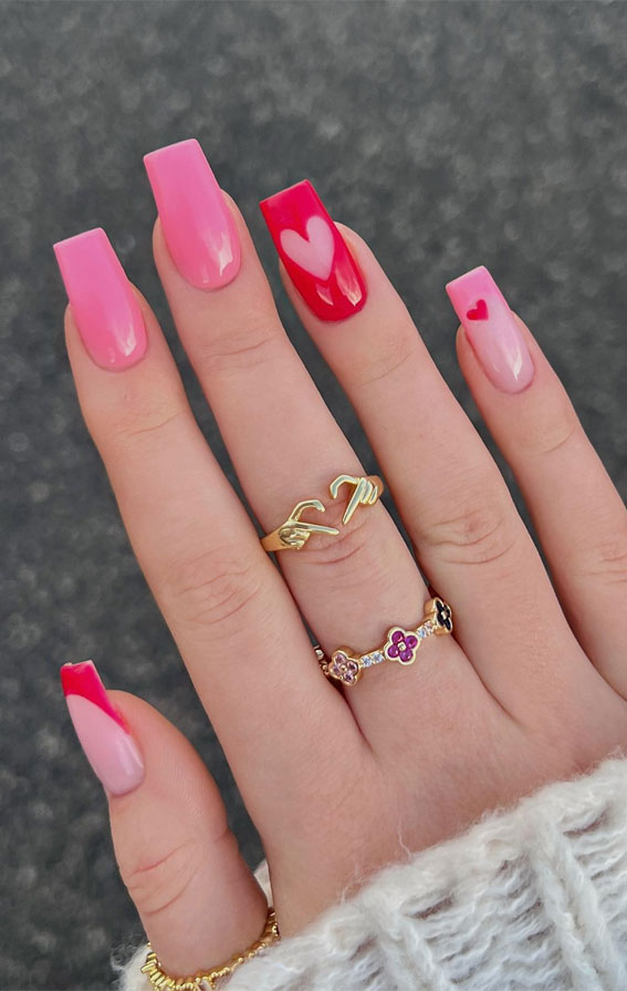 Valentine’s Day Nail Art Collection : Pink and Red Valentine’s Day Nails