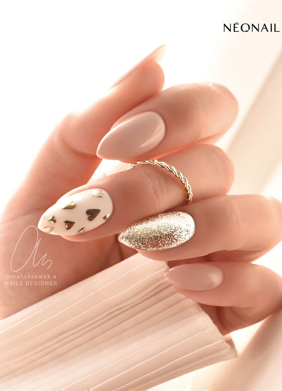Valentine’s Day Nail Art Collection : Metallic Heart Neutral Nails