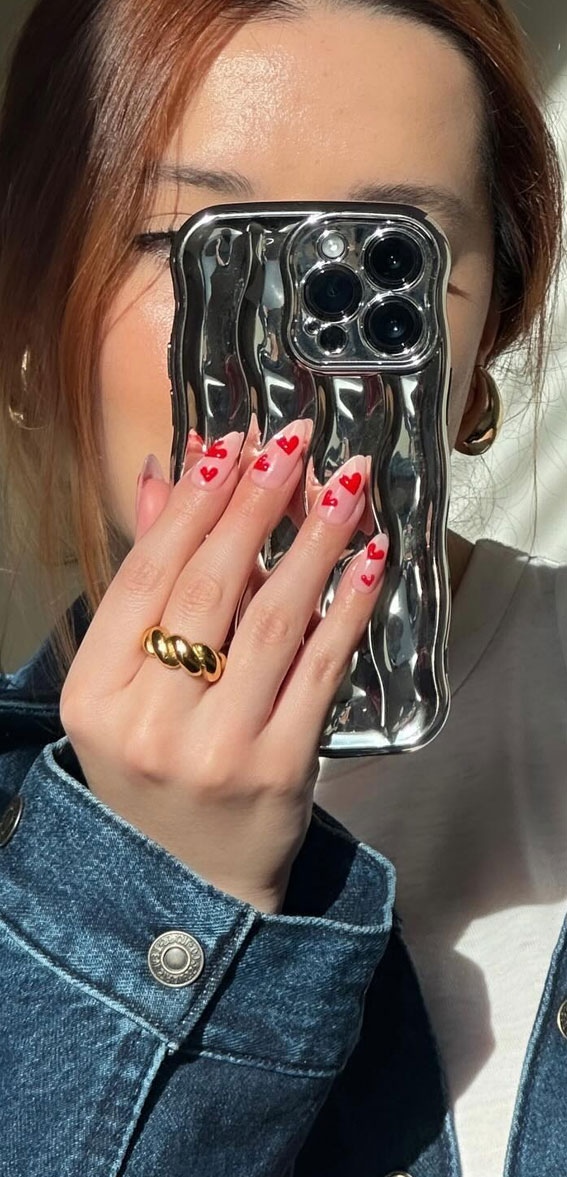Valentine’s Day Nail Art Collection : Aesthetic Red Heart Nails