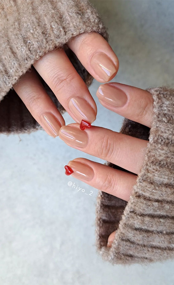 30+ Love-Inspired Nail Aesthetics : 3D Red Heart Nude Nails