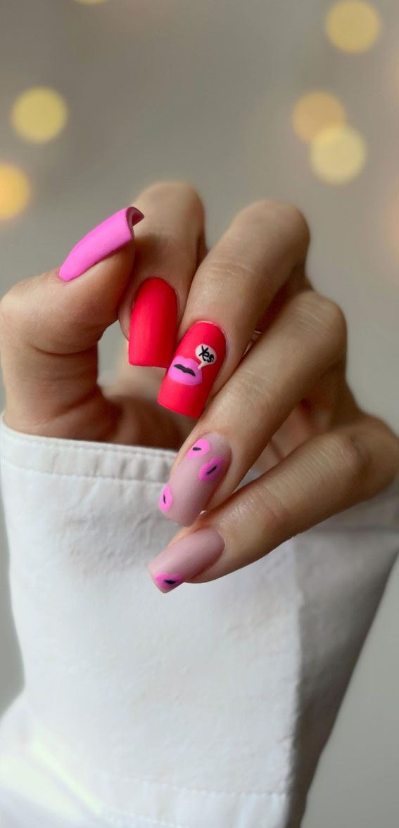 30+ Love-Inspired Nail Aesthetics : Matte Pink & Red Nails