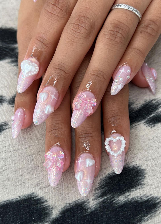 Valentine’s Day Nail Art Collection : Kawaii Shimmery Pink Nails