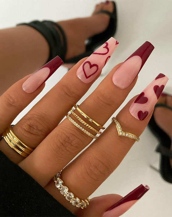 Valentine’s Day Nail Art Collection : Blood Red Love Heart & French Tip Nails