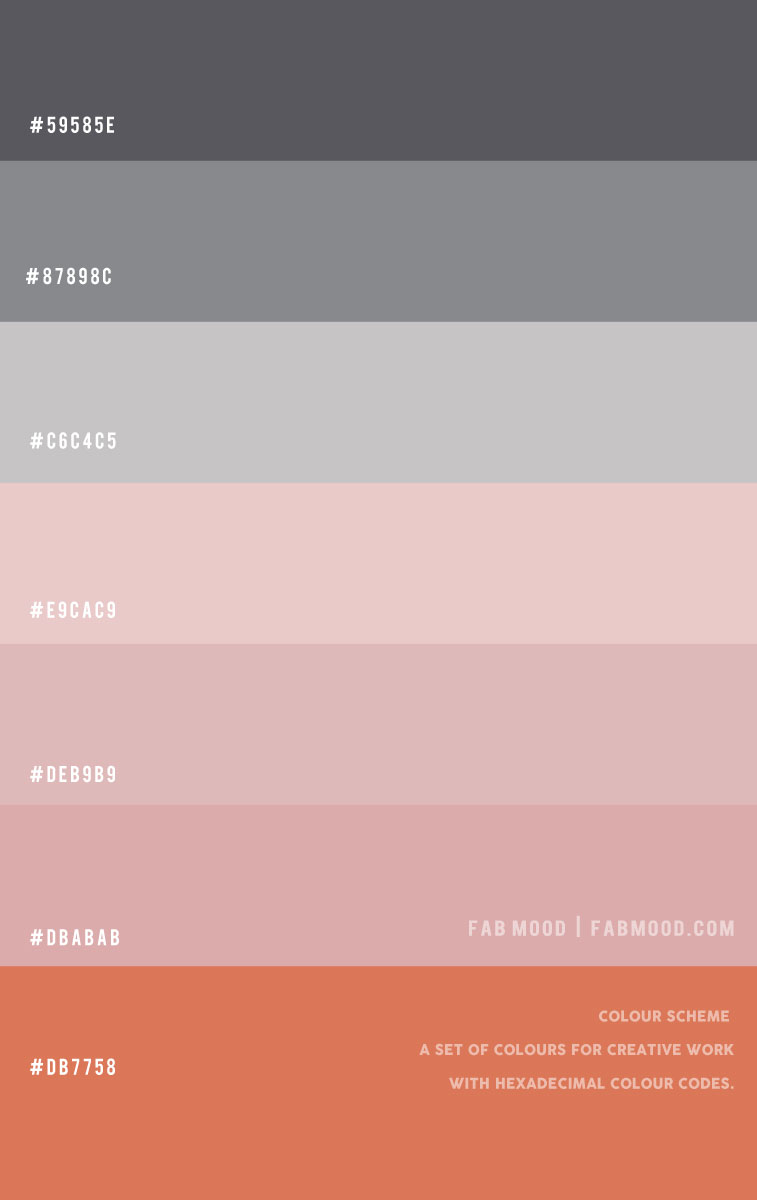 color scheme, color combination, pink and grey, rosy pink and grey colour combination, rosy pink and grey color combo, dusty pink and grey color scheme