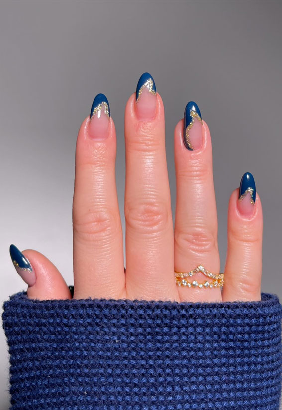 25 Gorgeous Blue Nails : Elegant Blue Tip Nails