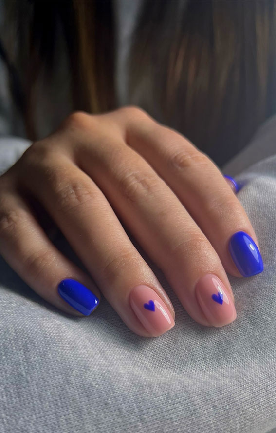 25 Gorgeous Blue Nails : Cobalt Blue Nails with Heart Accents