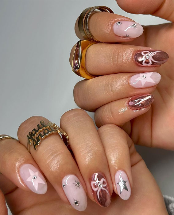 Unleash Your Style with These 40 Cute Nail Ideas : Mismatch Mini Coquette Vibes