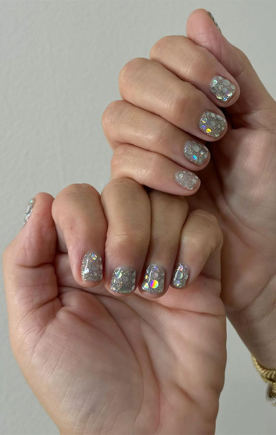 Unleash Your Style with These 40 Cute Nail Ideas : Disco Vibe on Short Nails