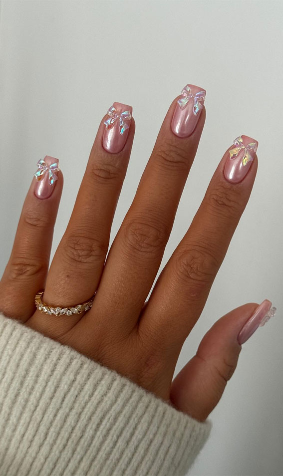 Unleash Your Style with These 40 Cute Nail Ideas : Bow Chrome Nails