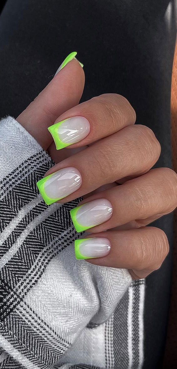 Unleash Your Style with These 40 Cute Nail Ideas : Neon Green French Tips