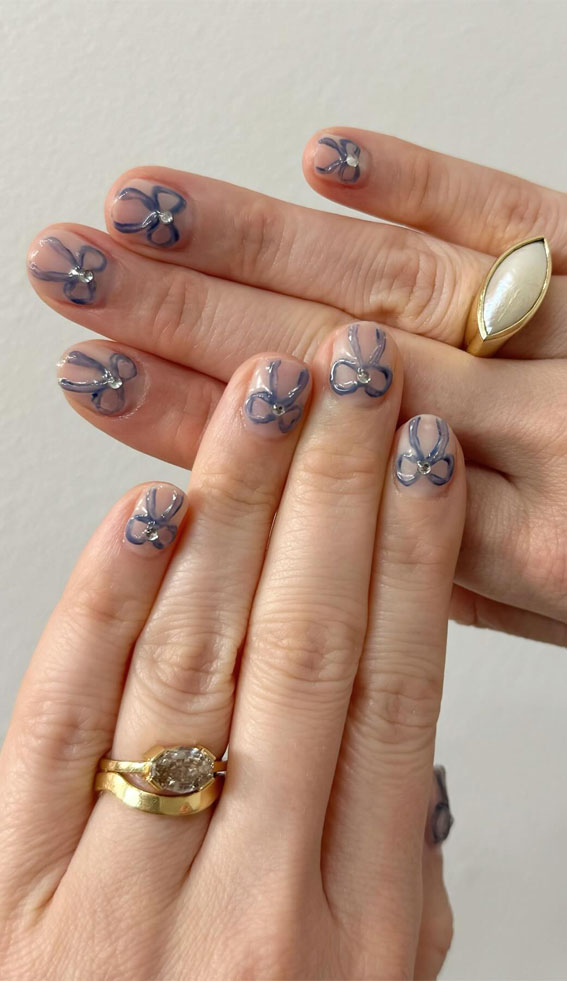 Unleash Your Style with These 40 Cute Nail Ideas : Cute Blue Bow Short Nails