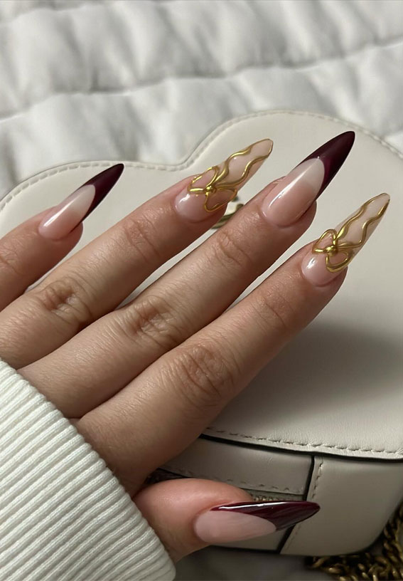 Unleash Your Style with These 40 Cute Nail Ideas : Gold Bow Brown Tips