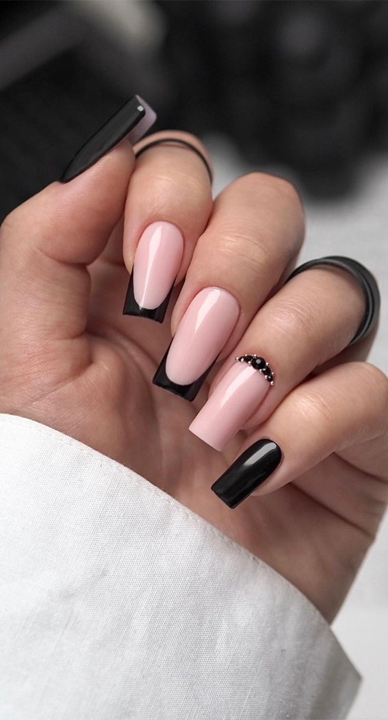Unleash Your Style with These 40 Cute Nail Ideas : Elegant Black Tips + Black Cuffs
