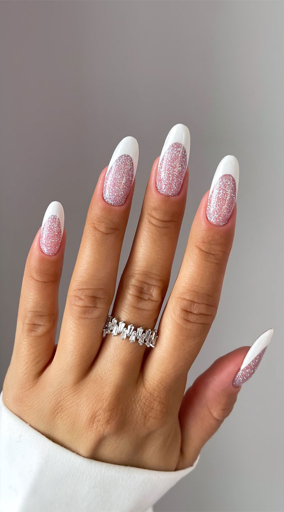 Unleash Your Style with These 40 Cute Nail Ideas : White Tip Shimmery Nails