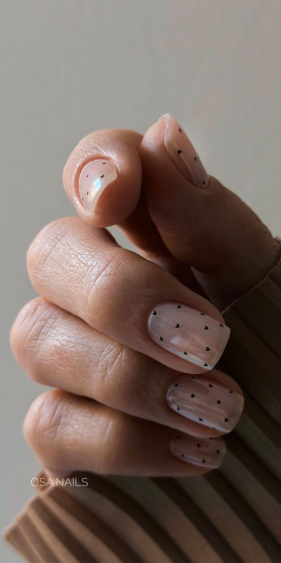 Unleash Your Style with These 40 Cute Nail Ideas : Tiny Black Heart Short Nails