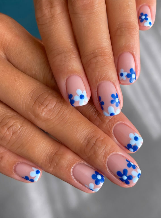 Unleash Your Style with These 40 Cute Nail Ideas : Blue Daisy Nails
