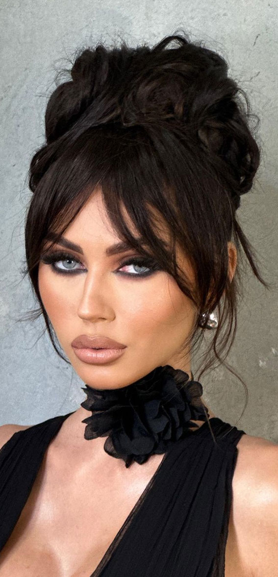 Hairdos to Steal the Spotlight on Every Special Occasion : Stunning Piled Up Upstyle on Dark Hair