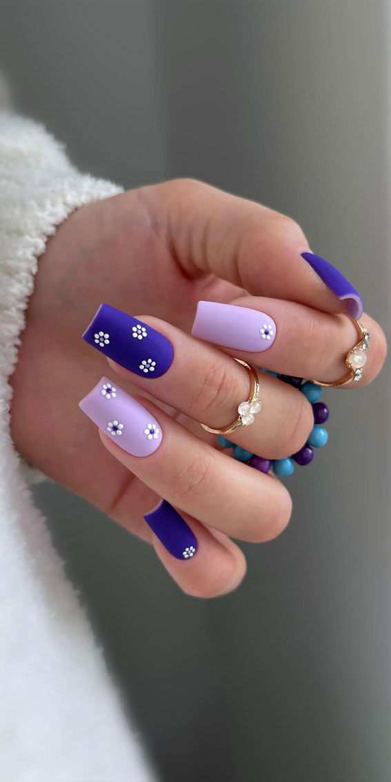 42 Cute Spring Nail Art Inspirations : Indigo & Lavender Nails