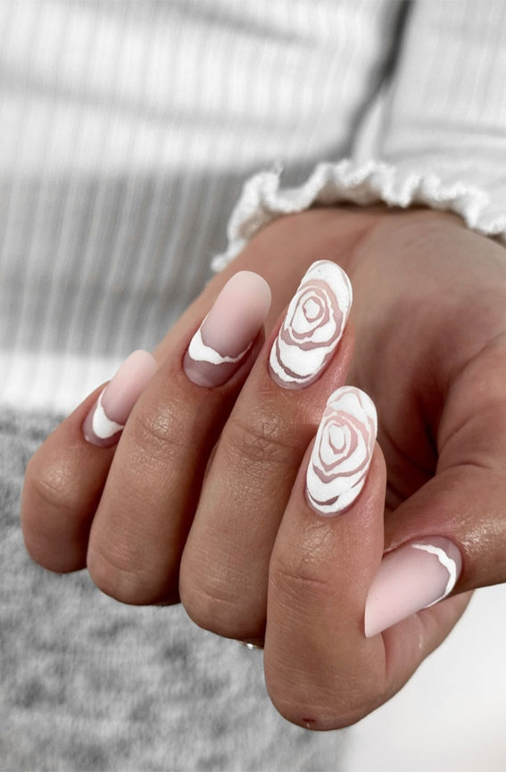 42 Cute Spring Nail Art Inspirations : White Rose-Inspired Nails