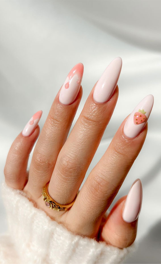 42 Cute Spring Nail Art Inspirations : Strawberry & Jelly Tip Nails