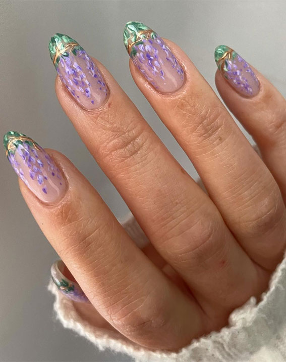 42 Cute Spring Nail Art Inspirations : Wisteria Floral Nails