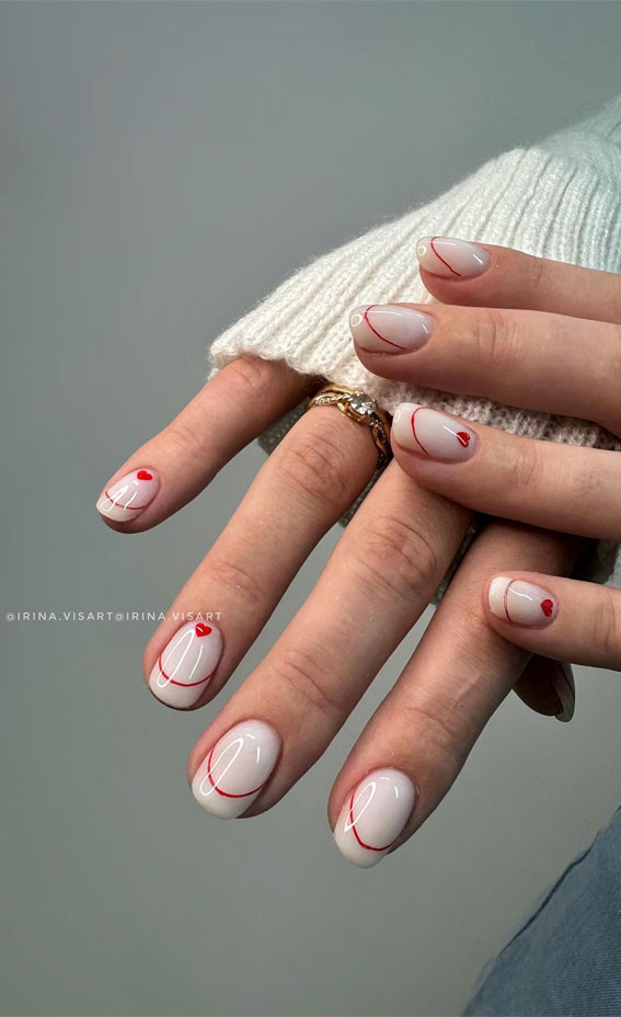 30+ Love-Inspired Nail Aesthetics : Red Double French Nails