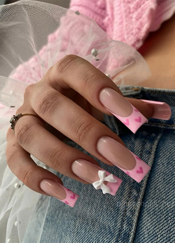 30+ Love-Inspired Nail Aesthetics : Pink on Pink + Bow Nails