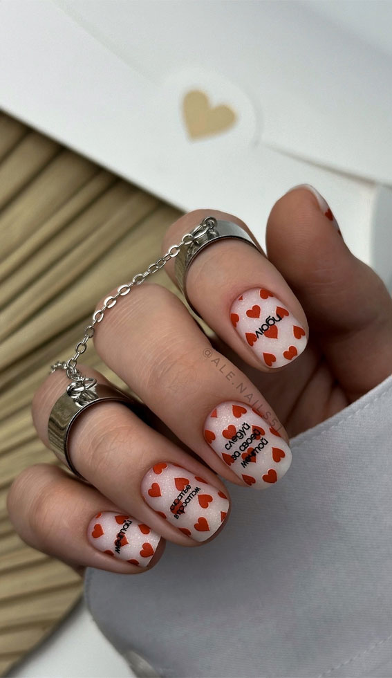 30+ Love-Inspired Nail Aesthetics : Red Love Heart Pattern Nails