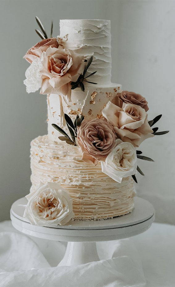 45 Inspiring Wedding Cake Designs For Your Big Day : Swiss Meringue Three-Tier Wedding Cake