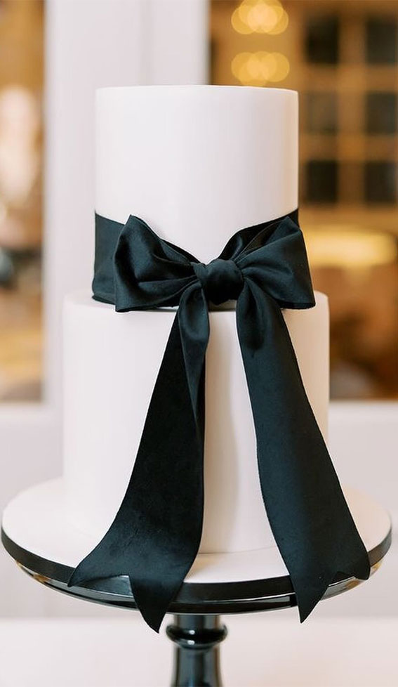 45 Inspiring Wedding Cake Designs For Your Big Day : Wedding Cake with Black Ribbon Bow