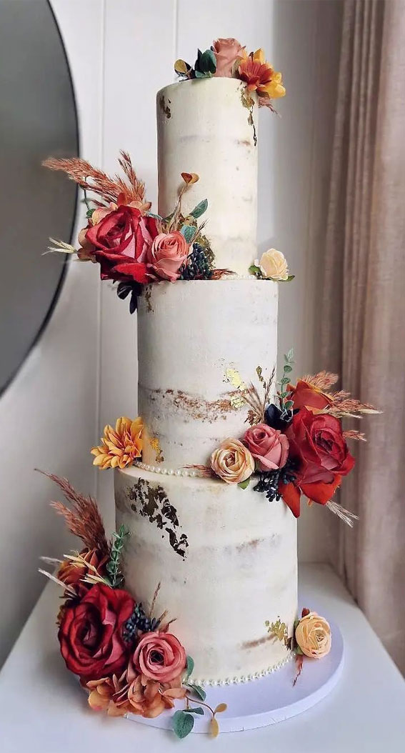 45 Inspiring Wedding Cake Designs For Your Big Day : Semi-Naked Three-Tier Wedding Cake