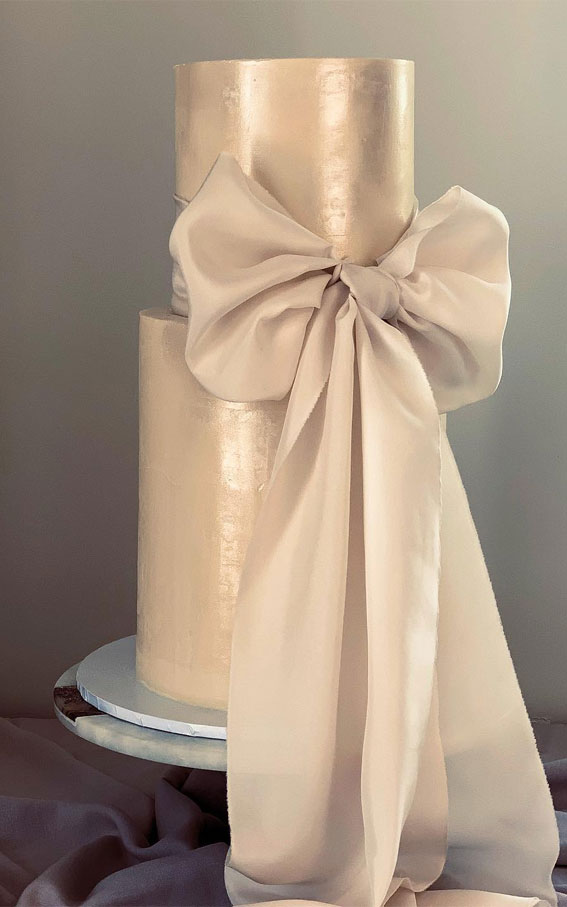 45 Inspiring Wedding Cake Designs For Your Big Day : Two-Tier Silk Bow Wedding Cake