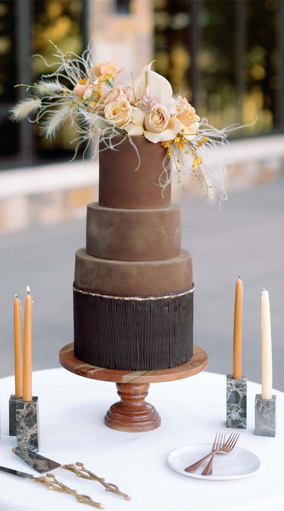 45 Inspiring Wedding Cake Designs For Your Big Day : Four-Tier Brown Wedding Cake