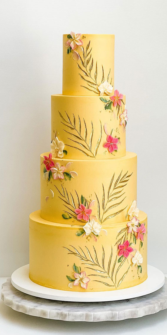45 Inspiring Wedding Cake Designs For Your Big Day : Golden Tropic