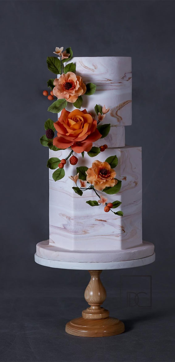 45 Inspiring Wedding Cake Designs For Your Big Day : Autumn Marble Bliss